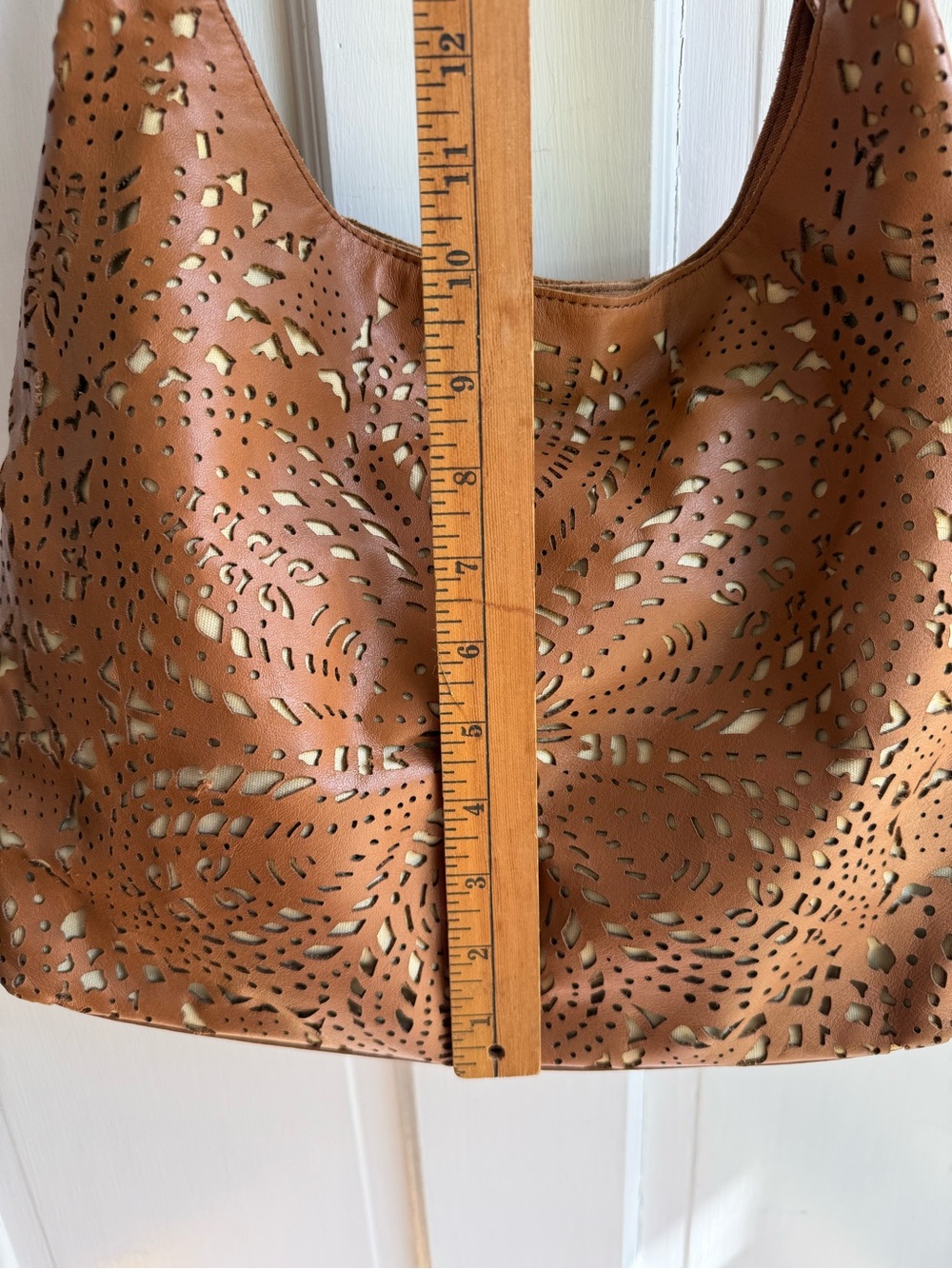 The Sak Laser-Cut Hobo Shoulder Bag - Brown with Cream Lining - Picture 8 of 9